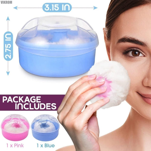 Baby Powder Container with Puff 2Pcs Body Powder Puff with Handle