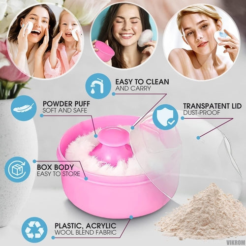 Baby Powder Container with Puff   2Pcs Body Powder Puff with Handle
